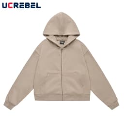 Simple Solid Color Hooded Zipper Outerwear Mens Streetwear Casual Long Sleeve Sweatshirts Men