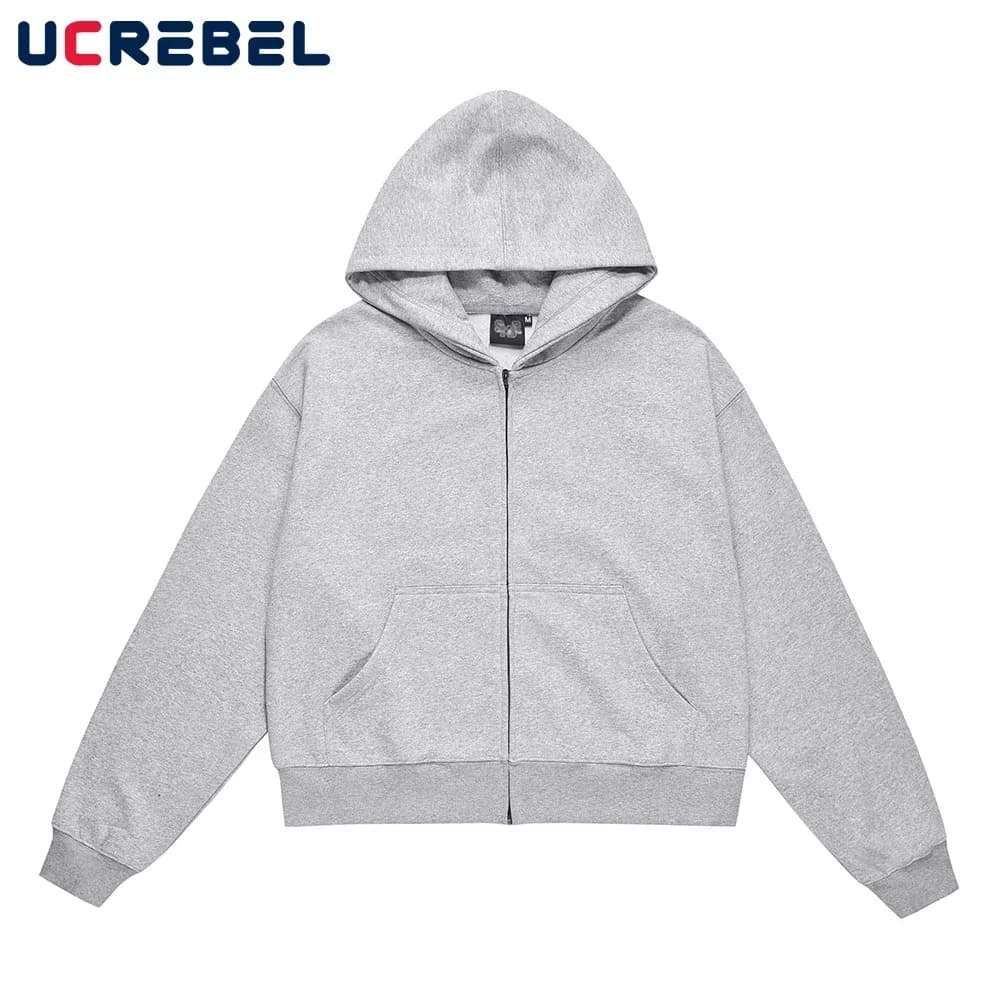Simple Solid Color Hooded Zipper Outerwear Mens Streetwear Casual Long Sleeve Sweatshirts Men