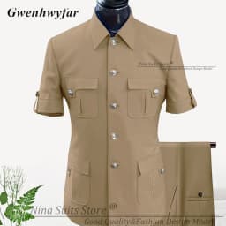 G&N Custom Made Africa Style Men Suits Sky Blue 2026 Short Sleeve Blazer Regular Pants for Business Men Formal Meeting Wear