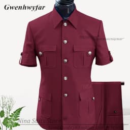 G&N Custom Made Africa Style Men Suits Sky Blue 2026 Short Sleeve Blazer Regular Pants for Business Men Formal Meeting Wear