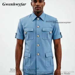 G&N Custom Made Africa Style Men Suits Sky Blue 2026 Short Sleeve Blazer Regular Pants for Business Men Formal Meeting Wear
