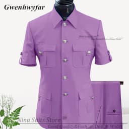 G&N Custom Made Africa Style Men Suits Sky Blue 2026 Short Sleeve Blazer Regular Pants for Business Men Formal Meeting Wear