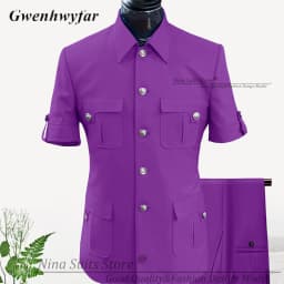 G&N Custom Made Africa Style Men Suits Sky Blue 2026 Short Sleeve Blazer Regular Pants for Business Men Formal Meeting Wear