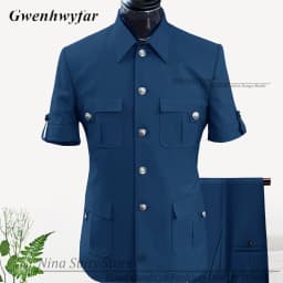 G&N Custom Made Africa Style Men Suits Sky Blue 2026 Short Sleeve Blazer Regular Pants for Business Men Formal Meeting Wear