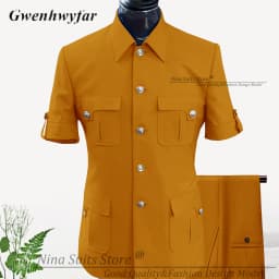 G&N Custom Made Africa Style Men Suits Sky Blue 2026 Short Sleeve Blazer Regular Pants for Business Men Formal Meeting Wear