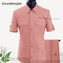 G&N Custom Made Africa Style Men Suits Sky Blue 2026 Short Sleeve Blazer Regular Pants for Business Men Formal Meeting Wear