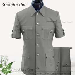 G&N Custom Made Africa Style Men Suits Sky Blue 2026 Short Sleeve Blazer Regular Pants for Business Men Formal Meeting Wear