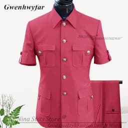 G&N Custom Made Africa Style Men Suits Sky Blue 2026 Short Sleeve Blazer Regular Pants for Business Men Formal Meeting Wear