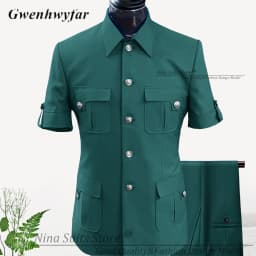 G&N Custom Made Africa Style Men Suits Sky Blue 2026 Short Sleeve Blazer Regular Pants for Business Men Formal Meeting Wear