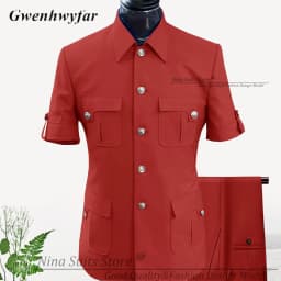 G&N Custom Made Africa Style Men Suits Sky Blue 2026 Short Sleeve Blazer Regular Pants for Business Men Formal Meeting Wear