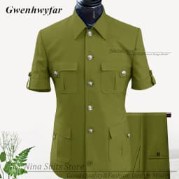 G&N Custom Made Africa Style Men Suits Sky Blue 2026 Short Sleeve Blazer Regular Pants for Business Men Formal Meeting Wear