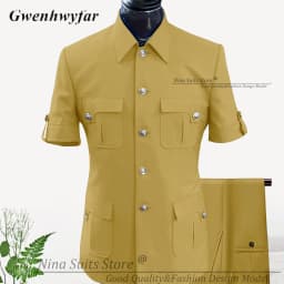 G&N Custom Made Africa Style Men Suits Sky Blue 2026 Short Sleeve Blazer Regular Pants for Business Men Formal Meeting Wear