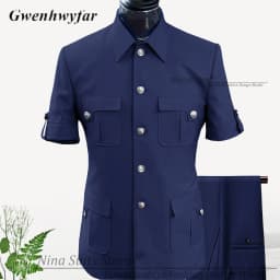 G&N Custom Made Africa Style Men Suits Sky Blue 2026 Short Sleeve Blazer Regular Pants for Business Men Formal Meeting Wear