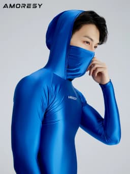 AMORESY Hyperion Multi Functional Hooded High Neck Sunscreen Tops Tights Tees Glossy Breathable Long Sleeve Running T-shirts