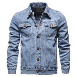 Washed Denim Moto Bike Jeans Jacket Long Sleeve Pockets For Men Blue Black