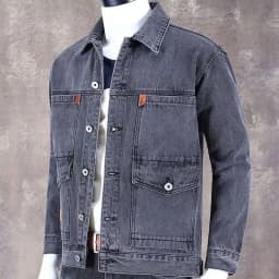 Washed Denim Moto Bike Jeans Jacket Long Sleeve Pockets For Men Blue Black