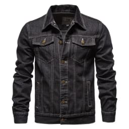 Washed Denim Moto Bike Jeans Jacket Long Sleeve Pockets For Men Blue Black