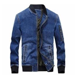 Washed Denim Moto Bike Jeans Jacket Long Sleeve Pockets For Men Blue Black