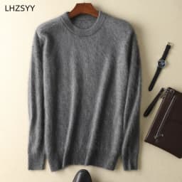 Men's 100% pure Mink Cashmere Sweater O-Neck Pullovers Knit Large Size Mink Sweater Winter New Tops Long Sleeve High-End Jumpers