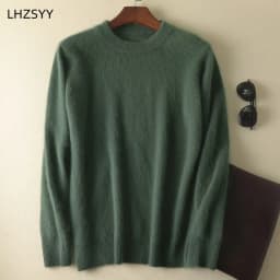 Men's 100% pure Mink Cashmere Sweater O-Neck Pullovers Knit Large Size Mink Sweater Winter New Tops Long Sleeve High-End Jumpers