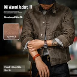 Maden Vintage Stand Collar Oil Waxed Jacket Ⅲ Version for Men's Waterproof Canvas Solid Color Classic Hunting Coat for Autumn