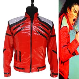 Impersonator Michael Jackson Costumes Jacket Red Beat It Zipper Sequins Leather Casual Dancer Shows Halloween