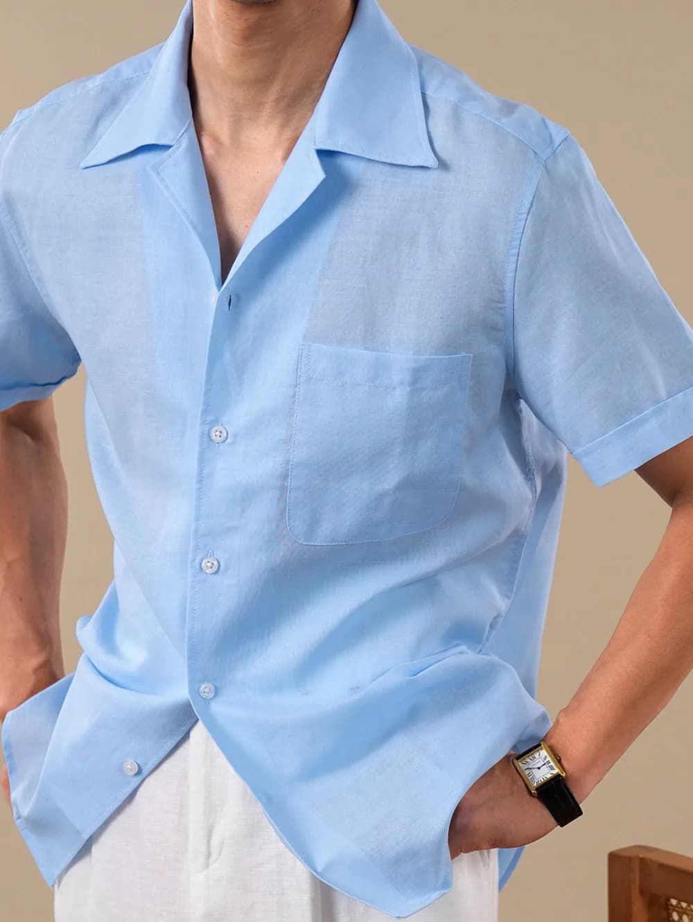 Wedding Shirt Men Linen Blend Breathable Ramie Shirt Men Short Sleeved Solid Color Cuban Collar Shirt Camisa Masculina Social