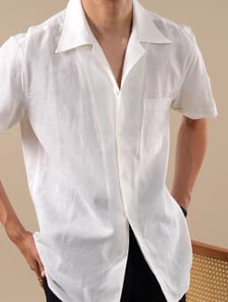 Wedding Shirt Men Linen Blend Breathable Ramie Shirt Men Short Sleeved Solid Color Cuban Collar Shirt Camisa Masculina Social
