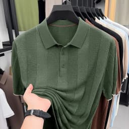 Good Lyocell 59.4% Knit Polo Men 2026 Summer Trendy Breathable Knitwear Short Sleeve Tops Turn Down Collar Linen Knitting Shirt