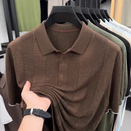 Good Lyocell 59.4% Knit Polo Men 2026 Summer Trendy Breathable Knitwear Short Sleeve Tops Turn Down Collar Linen Knitting Shirt