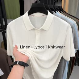 Good Lyocell 59.4% Knit Polo Men 2026 Summer Trendy Breathable Knitwear Short Sleeve Tops Turn Down Collar Linen Knitting Shirt