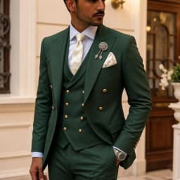 Mens White 3 Piece Suits Double Breasted Waistcoat Wedding Tuxedo Shiny Gold Buttons Luxury Formal Groom Prom Party Celebration