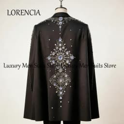 Elegant Rhinestone Male Suits with Cloak 2 Pieces Set Sparkling Wedding Party Tuxedos Groom Wear Customized disfraz de hombre