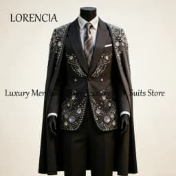 Elegant Rhinestone Male Suits with Cloak 2 Pieces Set Sparkling Wedding Party Tuxedos Groom Wear Customized disfraz de hombre