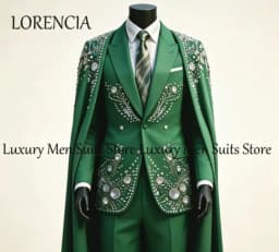 Elegant Rhinestone Male Suits with Cloak 2 Pieces Set Sparkling Wedding Party Tuxedos Groom Wear Customized disfraz de hombre