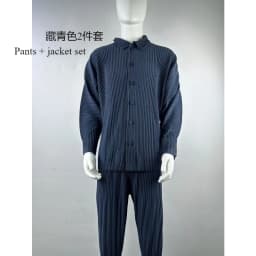 Pleated Long Sleeve Mens Shirt Jacket Simple Lapel Top Coat Jacket Stretch Straight Nine Pants Casual Harlequin Pants Set