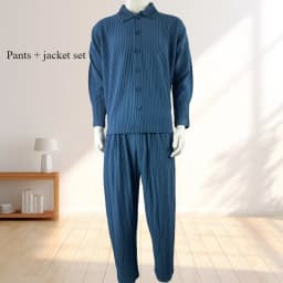 Pleated Long Sleeve Mens Shirt Jacket Simple Lapel Top Coat Jacket Stretch Straight Nine Pants Casual Harlequin Pants Set