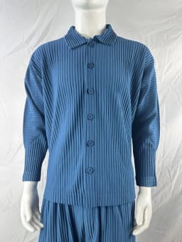 Pleated Long Sleeve Mens Shirt Jacket Simple Lapel Top Coat Jacket Stretch Straight Nine Pants Casual Harlequin Pants Set