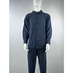 Pleated Long Sleeve Mens Shirt Jacket Simple Lapel Top Coat Jacket Stretch Straight Nine Pants Casual Harlequin Pants Set