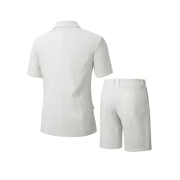 KIDWHXR Men Suit Set Summer British Style Solid Color Short Sleeve Male Outfit Slim Breathable Business Wedding Man 2-piece Suit