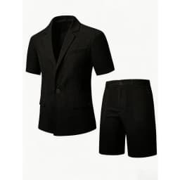 KIDWHXR Men Suit Set Summer British Style Solid Color Short Sleeve Male Outfit Slim Breathable Business Wedding Man 2-piece Suit