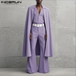 INCERUN Men Sets Solid Color Lapel Long Sleeve Long Style Cloak Blazer & Pants 2PCS Streetwear Loose Fashion Men's Casual Suits