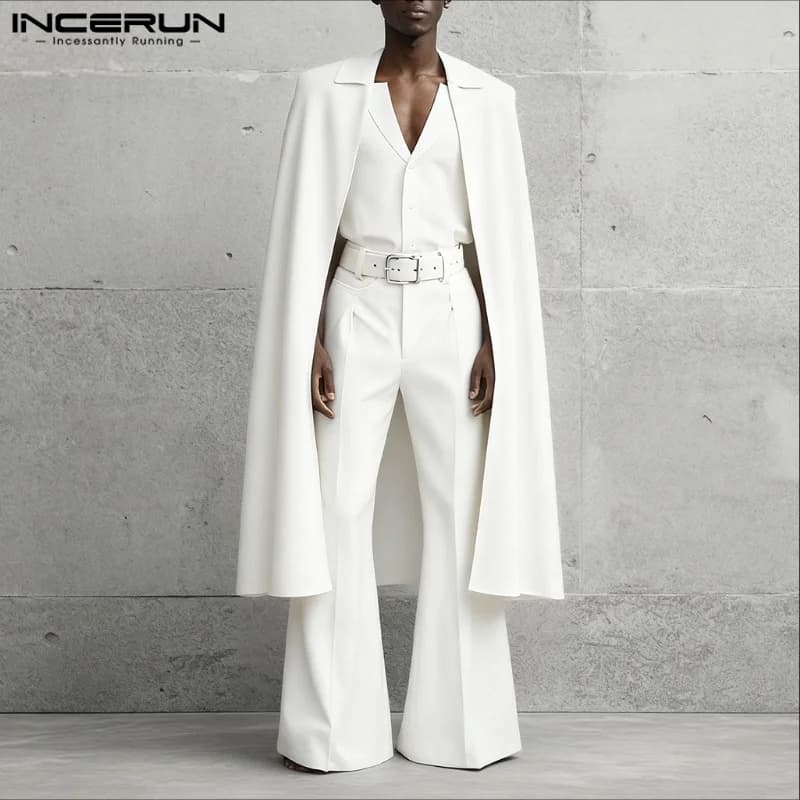 INCERUN Men Sets Solid Color Lapel Long Sleeve Long Style Cloak Blazer & Pants 2PCS Streetwear Loose Fashion Men's Casual Suits