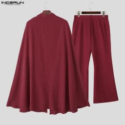 INCERUN Men Sets Solid Color Lapel Long Sleeve Long Style Cloak Blazer & Pants 2PCS Streetwear Loose Fashion Men's Casual Suits