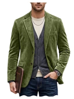 Men's Corduroy Blazer Jacket Casual Double-Sided Snow Cotton Slim Fit Notched Lapel Sport Coat for Business Daily Wear