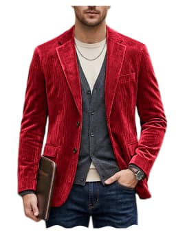 Men's Corduroy Blazer Jacket Casual Double-Sided Snow Cotton Slim Fit Notched Lapel Sport Coat for Business Daily Wear