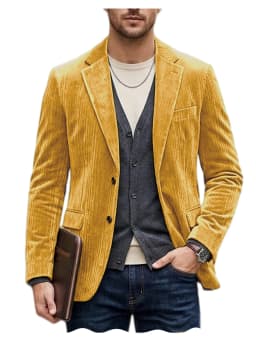 Men's Corduroy Blazer Jacket Casual Double-Sided Snow Cotton Slim Fit Notched Lapel Sport Coat for Business Daily Wear