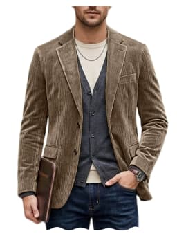 Men's Corduroy Blazer Jacket Casual Double-Sided Snow Cotton Slim Fit Notched Lapel Sport Coat for Business Daily Wear