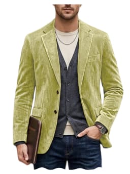 Men's Corduroy Blazer Jacket Casual Double-Sided Snow Cotton Slim Fit Notched Lapel Sport Coat for Business Daily Wear