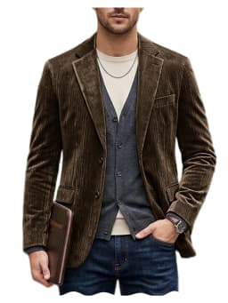 Men's Corduroy Blazer Jacket Casual Double-Sided Snow Cotton Slim Fit Notched Lapel Sport Coat for Business Daily Wear